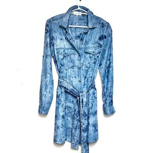 Bella Dahl Revolve Tencel Tie Dye Belted Cowgirl Shirt Dress Sz S